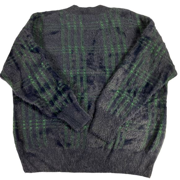 Time and Tru Fuzzy Pullover Eyelash Sweater Green Blue Buffalo Plaid Size XXL - Picture 2 of 13
